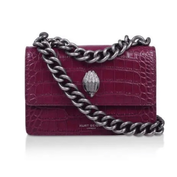 Kurt Geiger Handbags - Kurt Geiger London Shoreditch Croc Leather Chunky Chain Bag Wine Red NWT